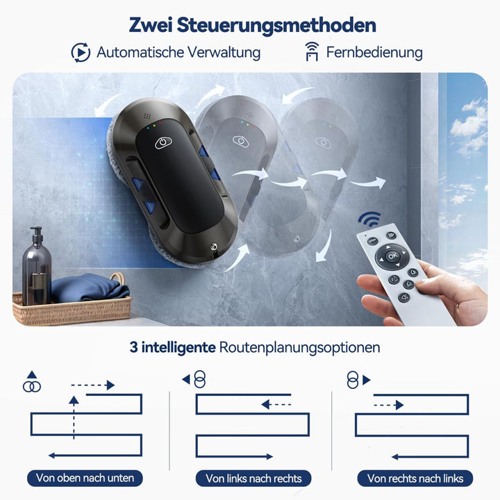 2026 Neu Fensterputzroboter mit Doppeldüsen-Sprühfunktion, 6000Pa Elektrischer Fensterroboter Für Fe