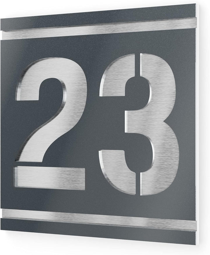 Graviers Design Hausnummernschild mit Gravur aus V2A Edelstahl 120x120mm - Anthrazit Metallic - Wett