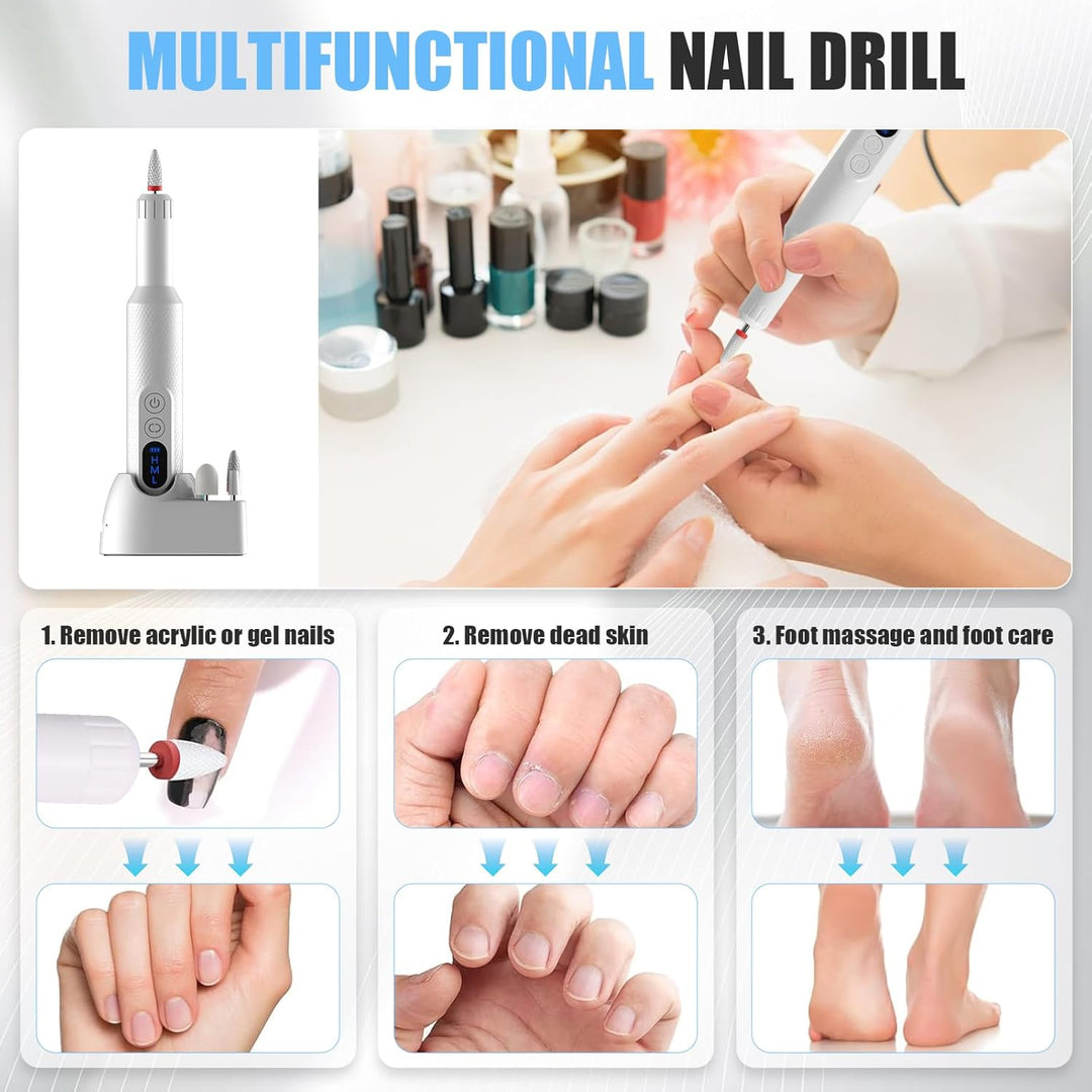Nagelfräser Kabellos, 12 in 1 Fräser für Gelnägel, Elektrische Nagelfeile Professionell Nail Drill,