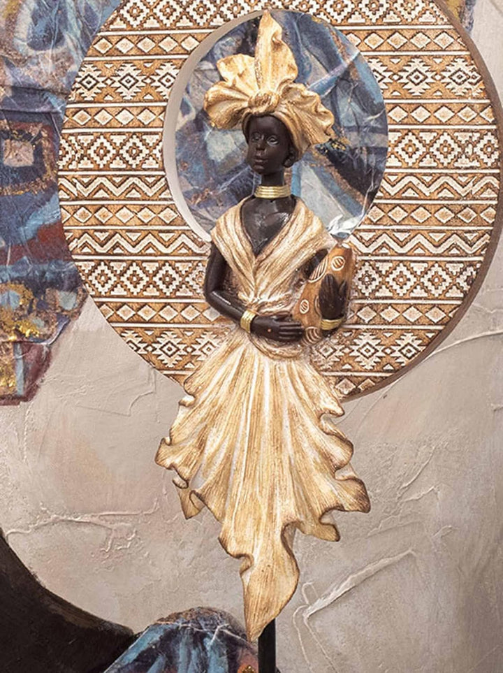Signes Grimalt Ethno-Figur, goldfarben, Afrikanisch, Krug und Kreis, Daka-Kollektion, Höhe 38 cm