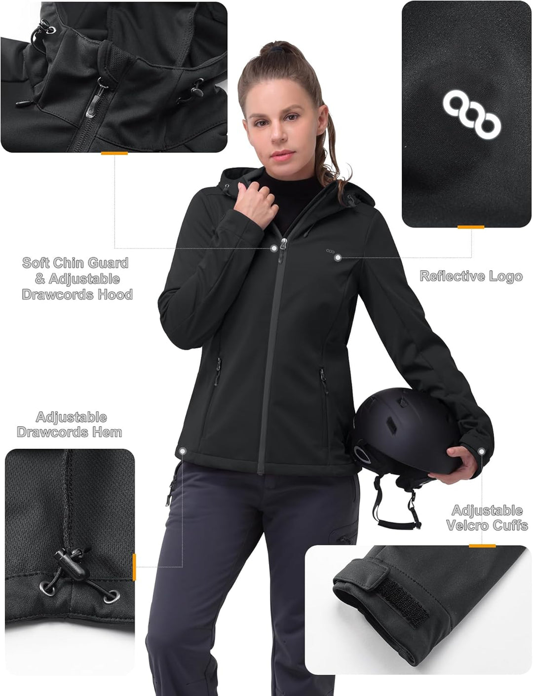 33,000ft Damen Softshelljacke Wasserdichte Winddichte Funktionsjacke Atmungsaktive Übergangsjacke Le