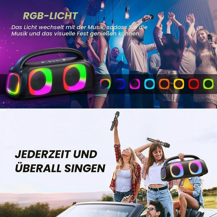 JYX Tragbarer Karaoke Maschine,Karaoke mit 60W Bluetooth Lautsprecher,2 Kabellosen Karaoke-MikrofonW