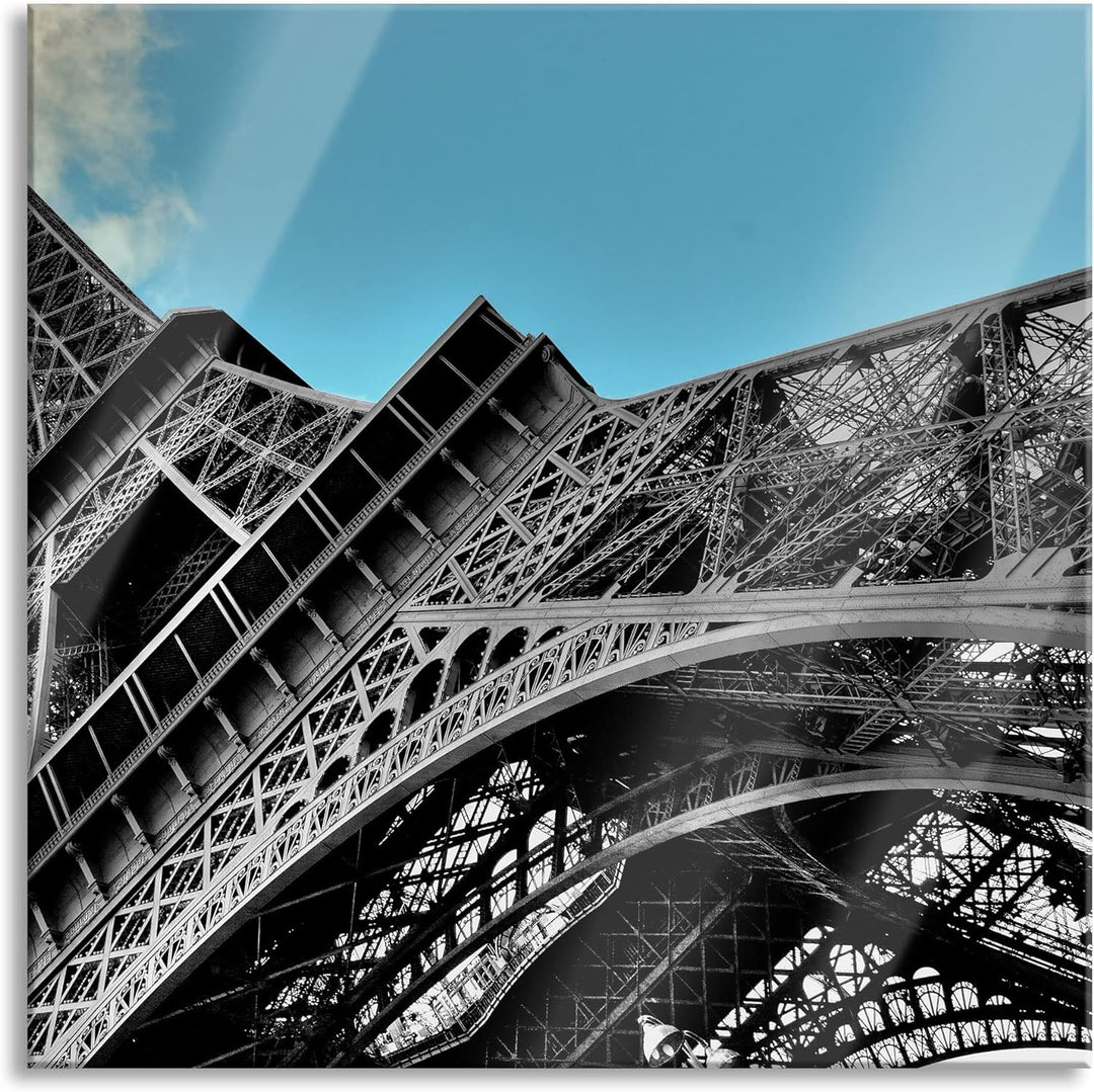 Pixxprint Glasbild | Wandbild auf Echtglas | schöner Eifelturm in Paris | 40x40 cm | inkl. Aufhängun