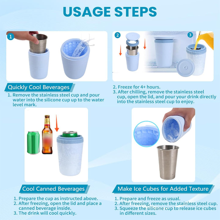 Slush Becher mit Edelstahlbecher & Deckel, Doppelwandiger Isolierbecher mit 2-in-1 Trinkhalm, BPA-fr