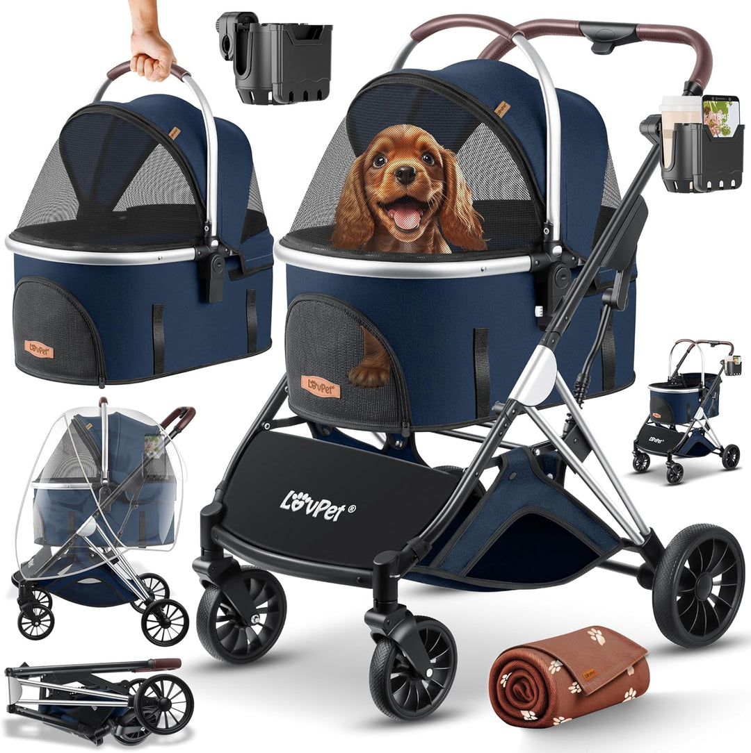 LOVPET® Hundewagen 3in1 Hundebuggy Hundebox Transporttasche 360° Grosse Räder Faltbar klappbar Haust