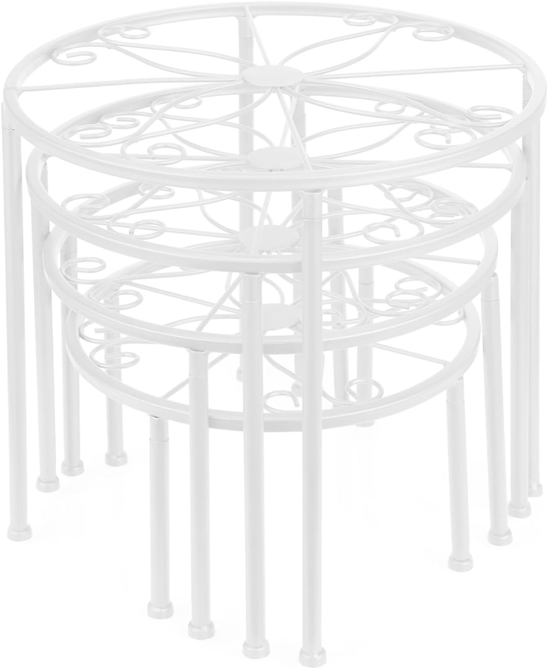 4er Set Blumenhocker Metall für innen, Weiss Blumenbank Blumentopf Wohnzimmer Blumenregal Balkon, Ga