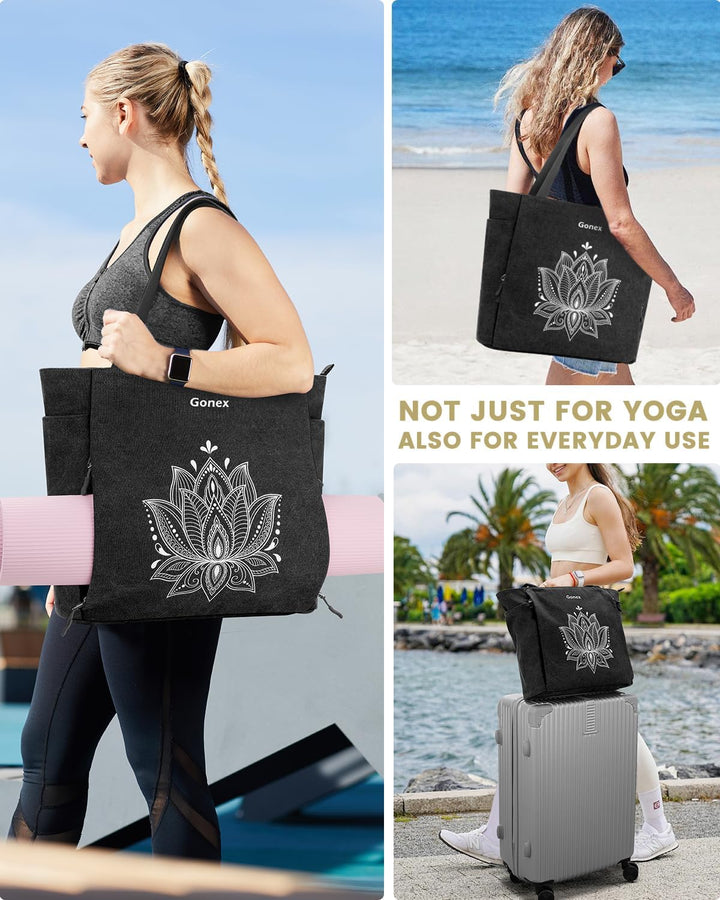 Gonex Yogatasche, Grosse Pilates Tragetasche mit Mehreren Taschen für Damen Herren, Robuste Canvas T