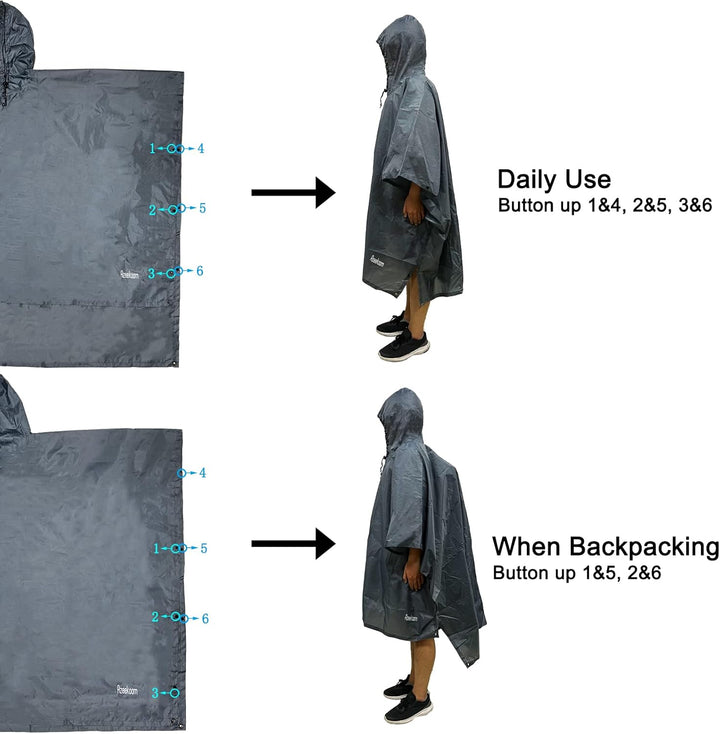 Azeekoom Regenjacke Regenponcho, Regenmantel Wasserdicht Unisex Camping Zelt Campingdecke 3 in 1 Mul
