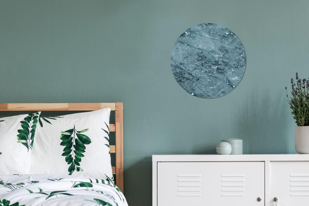 Wandbild Rund Wanddeko Deko Wohnzimmer Bilder 30x30 cm Marmor - Blau - Muster, 30x30 cm