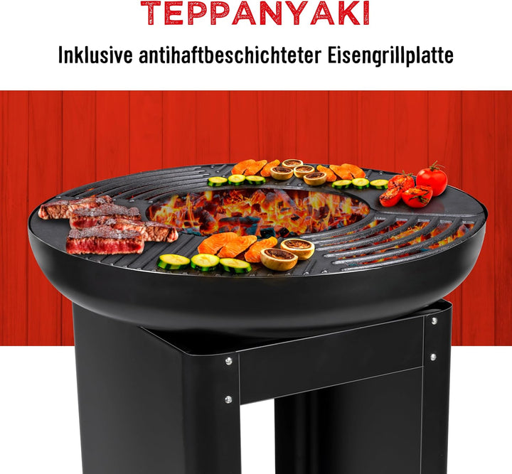 BBQ Collection 3-in-1 Feuerschale und Teppanyaki Grillrost - Feuerkorb - Plancha Grillplatte - 61 x