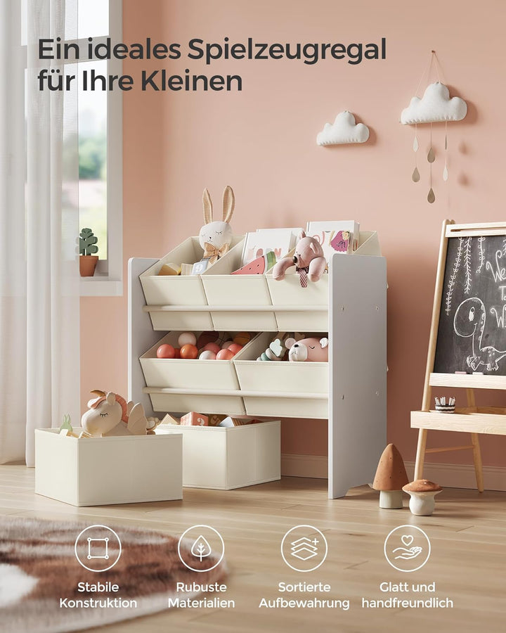 SONGMICS Kinderregal, Spielzeugregal, Bücherregal Kinder, mit 7 Aufbewahrungsboxen aus Vliesstoff, K