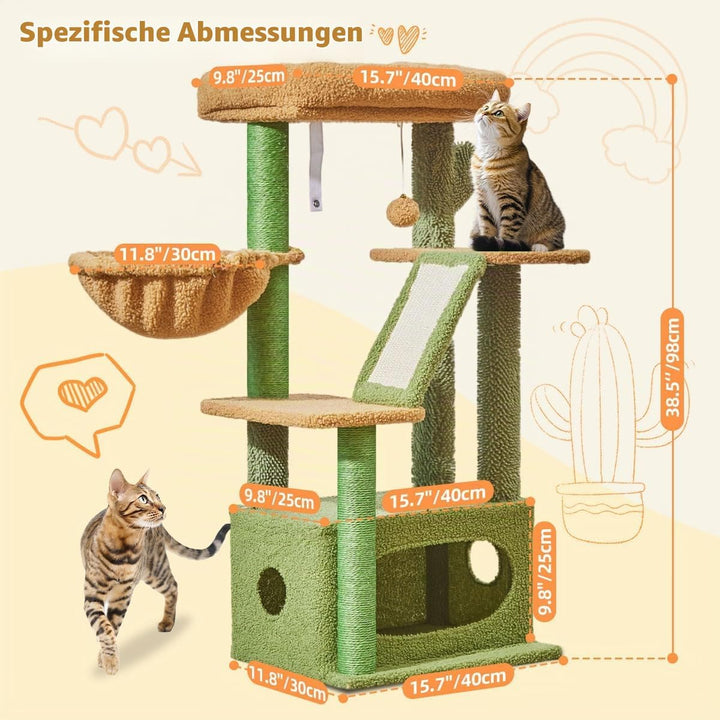 Taoqimiao Kratzbaum Klein, 98cm katzenbaum Stabil KatzenKratzbaum Cat Tree mit Katzenhaus, Korb, 4 K