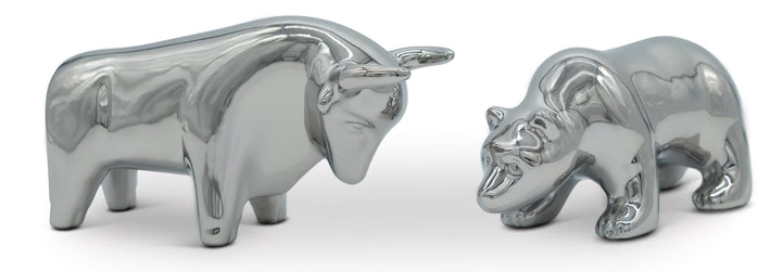 FeinKnick Keramik-Skulptur Bulle und Bär als Symbol für Wirtschaft &amp; Börse - Moderne Dekofigur in Si