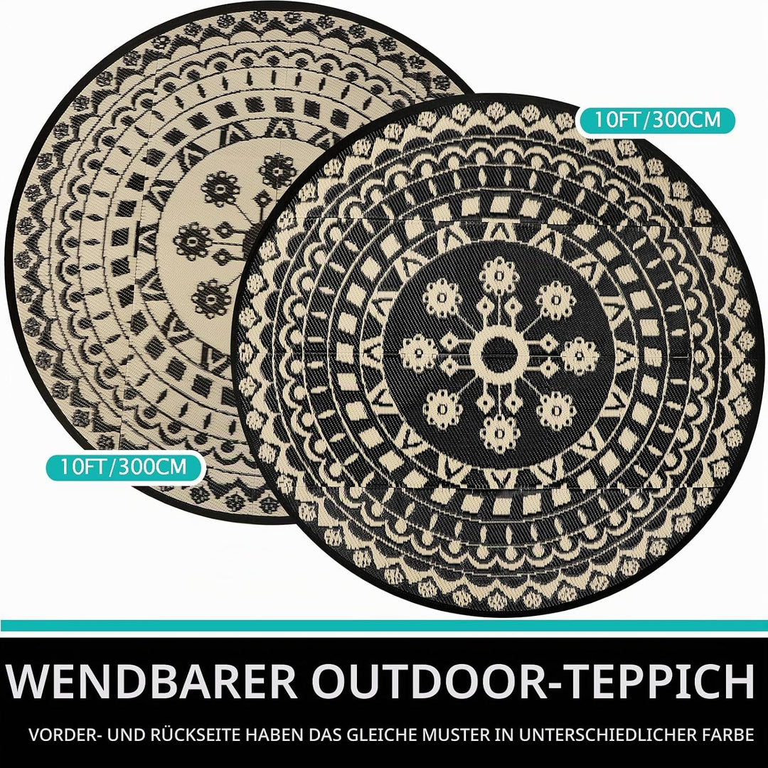 Capslpad Rund Aussenterrasse Teppich ∅300cm Wende Picknickmatte Wasserdichter Kunststoff-Strohteppic