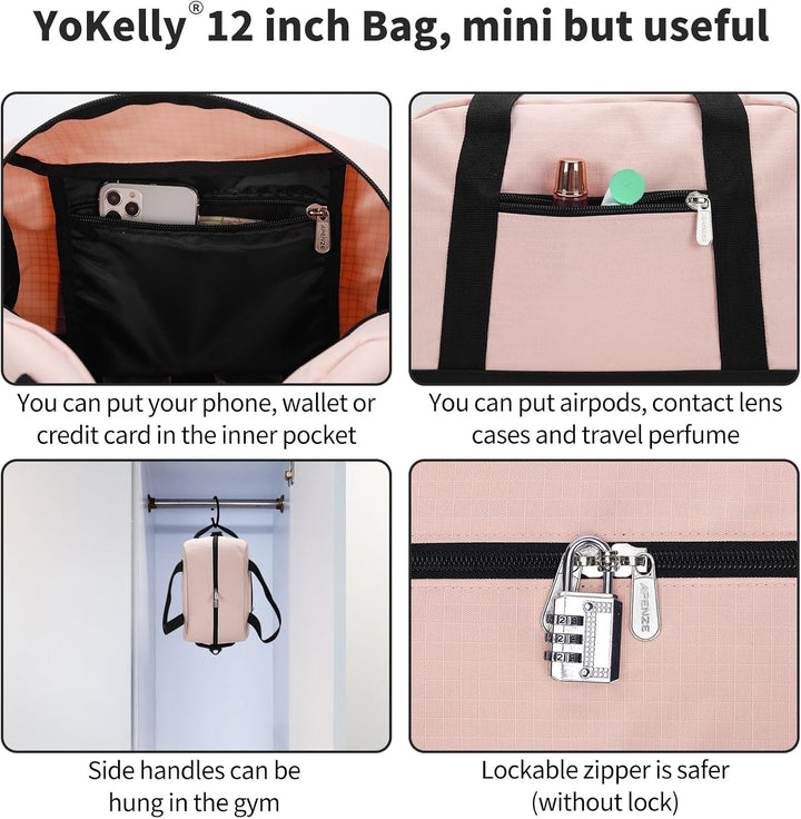 Sporttasche klein, Reisetasche 12L Mini Handgepäck Tasche für Weekender, Fitnesstasche 30x20x25cm-Ro