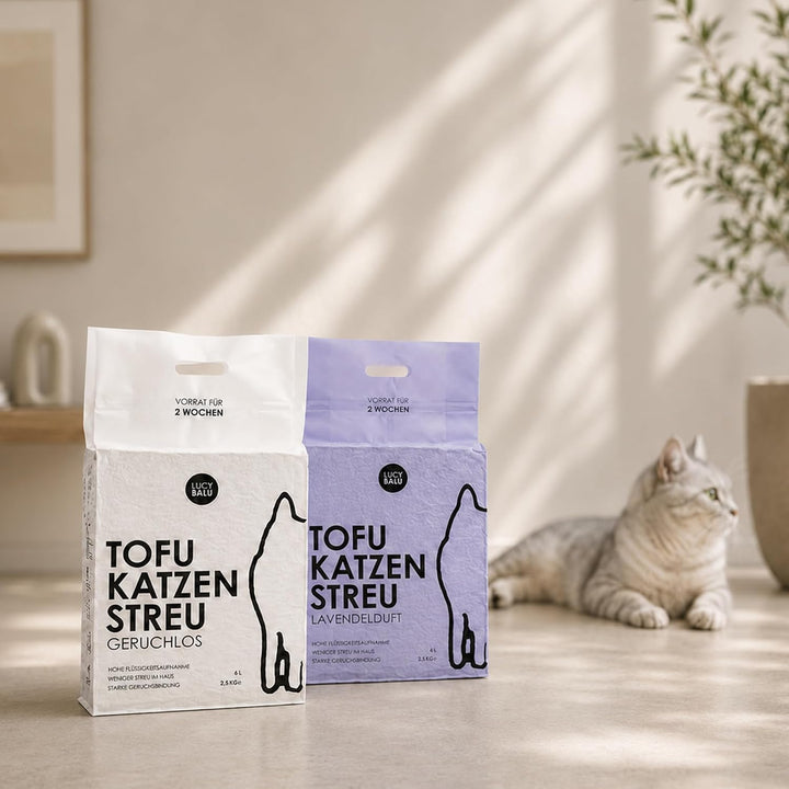 LucyBalu® TOFU Katzenstreu I Klumpendes Katzen Streu | Geruchsbindend und nachhaltig I 8er Set I 48