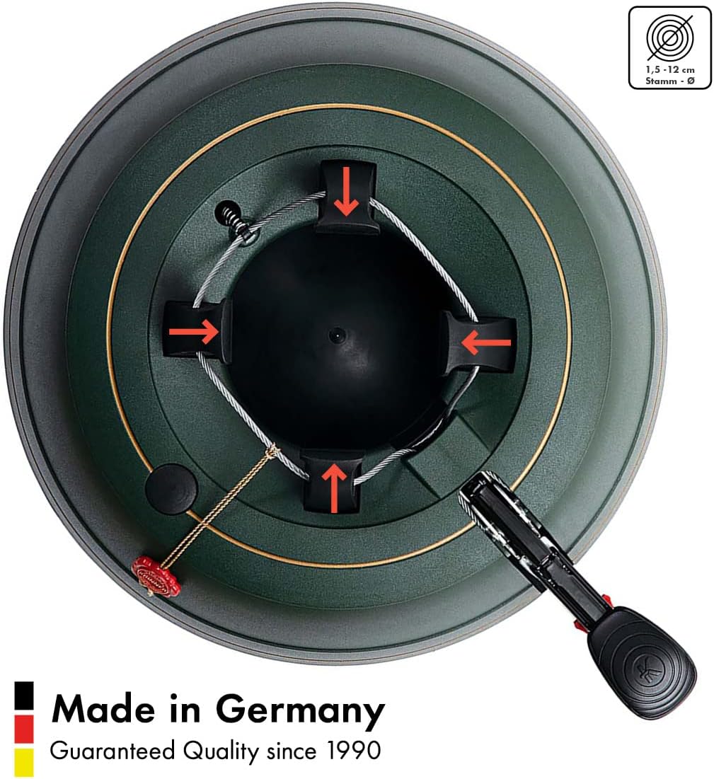 KRINNER Weihnachtsbaum Christbaumständer PREMIUM L Grün inkl. Fusspedal- und Einseiltechnik Sicherhe