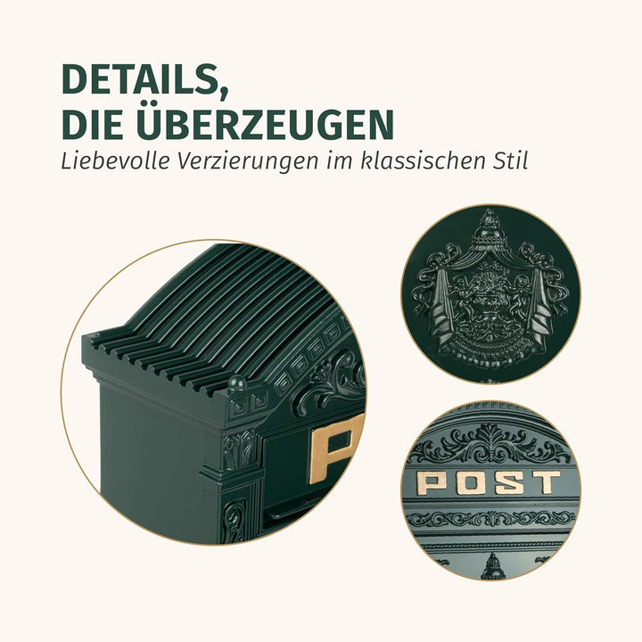 Briefkasten Englischer Postkasten zur Wandmontage grün Nostalgie Antik Stil aus Aluguss Standardform