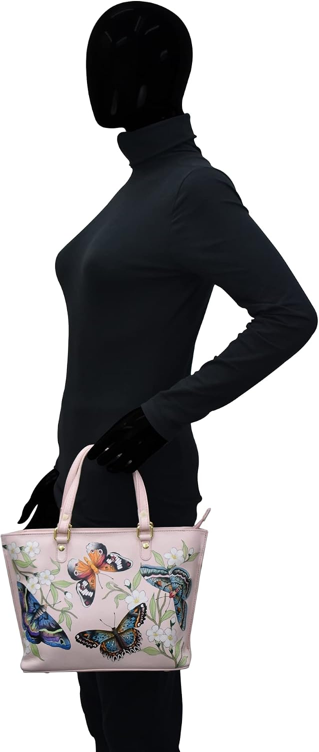 Anuschka Original handbemalte Damen-Tragetasche aus echtem Leder, mittelgross Butterfly Melody, Butt