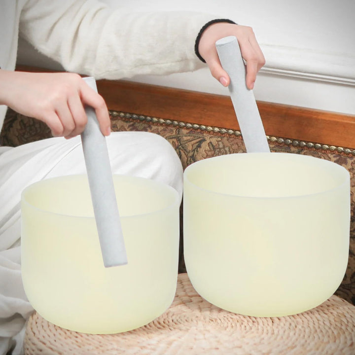 Hye-eun 3er Set Kristall-Klangschalen 8“G 10”E 12“C 432Hz Lemon Gelb, handgefertigt aus 99.99% Quarz