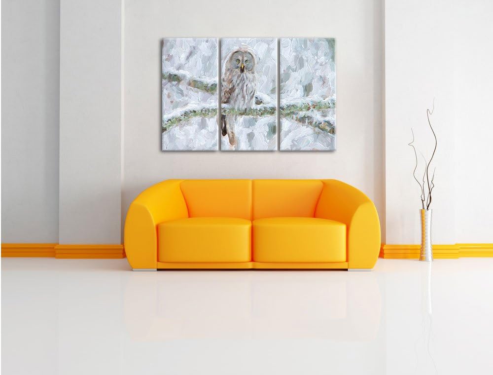 Pixxprint Eule auf AST als Leinwandbild/Grösse: 3 Teilig (120x80) cm/Wandbild/Kunstdruck/fertig besp