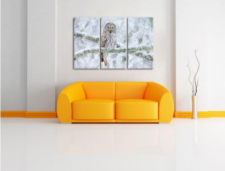 Pixxprint Eule auf AST als Leinwandbild/Grösse: 3 Teilig (120x80) cm/Wandbild/Kunstdruck/fertig besp