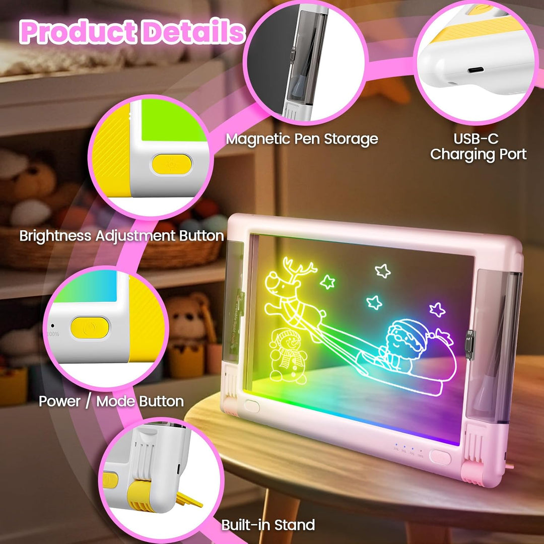 LED-Zeichentafel Wiederaufladbare, 15 Zoll Zeichenbrett & Memoboard 9 Farben Lichteffekte Neon Kunst