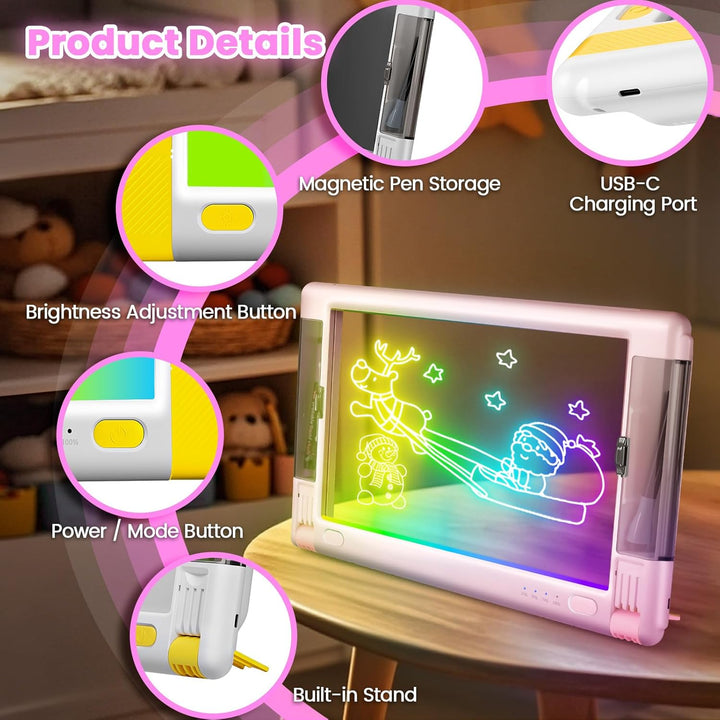 LED-Zeichentafel Wiederaufladbare, 15 Zoll Zeichenbrett & Memoboard 9 Farben Lichteffekte Neon Kunst