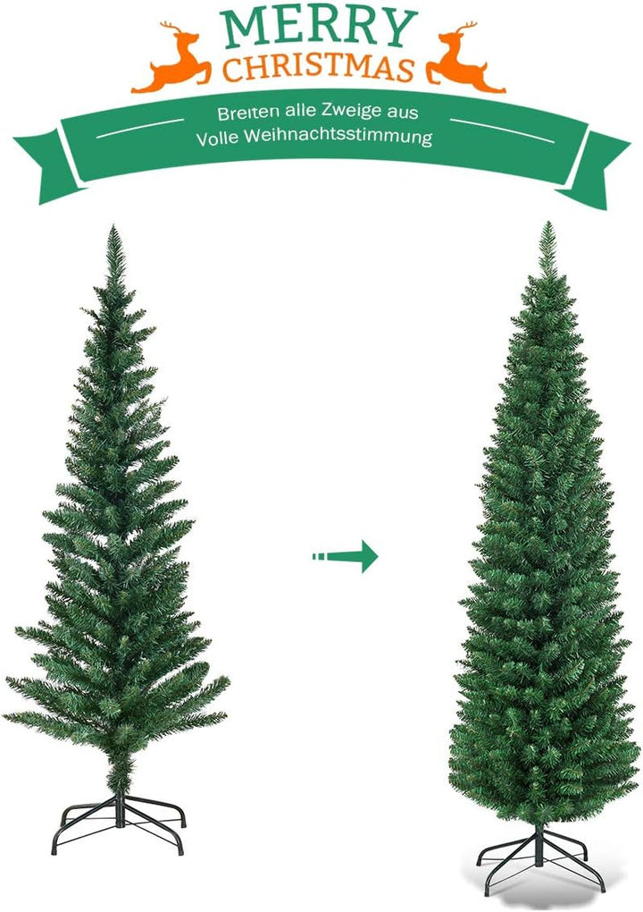 COSTWAY 150/180/210/240cm Bleistift Weihnachtsbaum, künstlicher Tannenbaum mit Metallständer, Christ