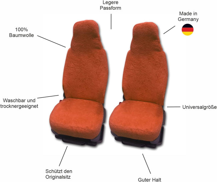 RAU - Universal Sitzbezüge für Pilotsitze und Wohnmobile - 2 Stück - 100% Frottee - Terracotta, Terr