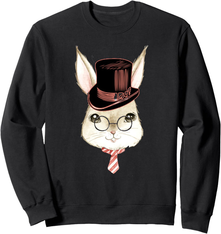 Cute Easter Bunny Face with Hat Glasses Tie for Easter Sweatshirt