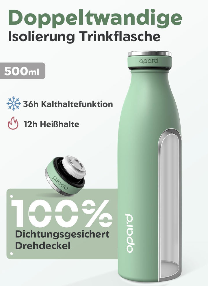 Opard Grip Thermosflasche 500ml, 36h Kalt & 12h Heiss Trinkflasche Edelstahl, Trinkflasche Kohlensäu
