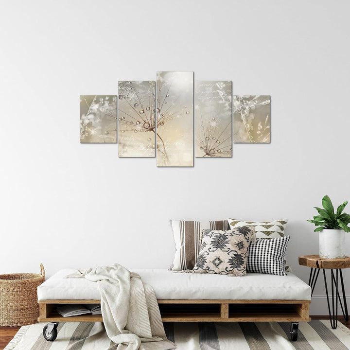 Runa Art Bild Wohnzimmer Schlafzimmer Pusteblume 5 Teilig Gräser Beige Braun Wandbilder auf Vlies Le