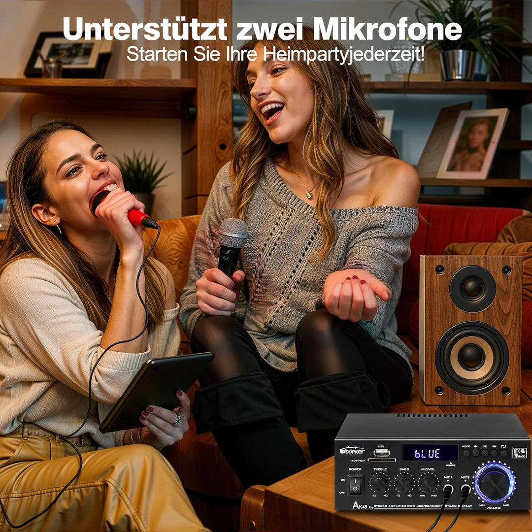 AK45 Pro HiFi-Verstärker WOOPKER Mini Verstärker, 500W,2 Kanäle Bluetooth Verstärker HiFi Stereo w/U