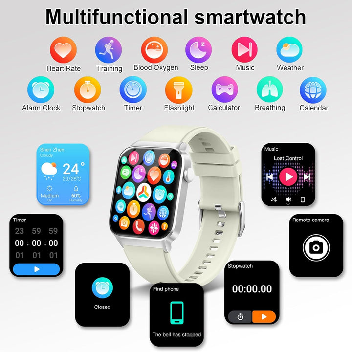 Donerton Smartwatch Herren Damen mit Telefonfunktion/Message Reminder, 1,85" Smart Watch, 112+Sportm
