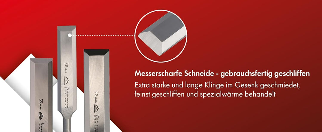 STUBAI 357501 Spezial Zimmermanns-Stemmeisen mit Holzgriff aus Weissbuche, Stechbeitel zur präzisen