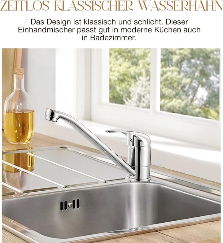 Küchenarmatur in chrom, 360 °Wasserhahn Küche, Wassersparend Mischbatterie mit Kaltstart Keramikkart