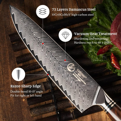YARENH Damastmesser Profi Kochmesser 20.5 cm, Scharf Kochen Messer, 73 Schichten Damaststahl Küchenm