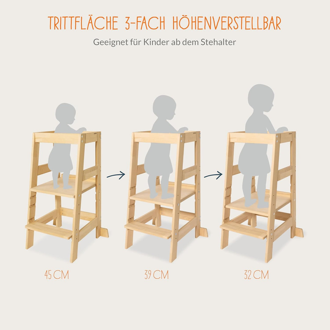 PINOLINO Fino Lernturm - Höhenverstellbarer Kinderhocker ab 1 Jahr – Kinder Tritthocker aus massiver