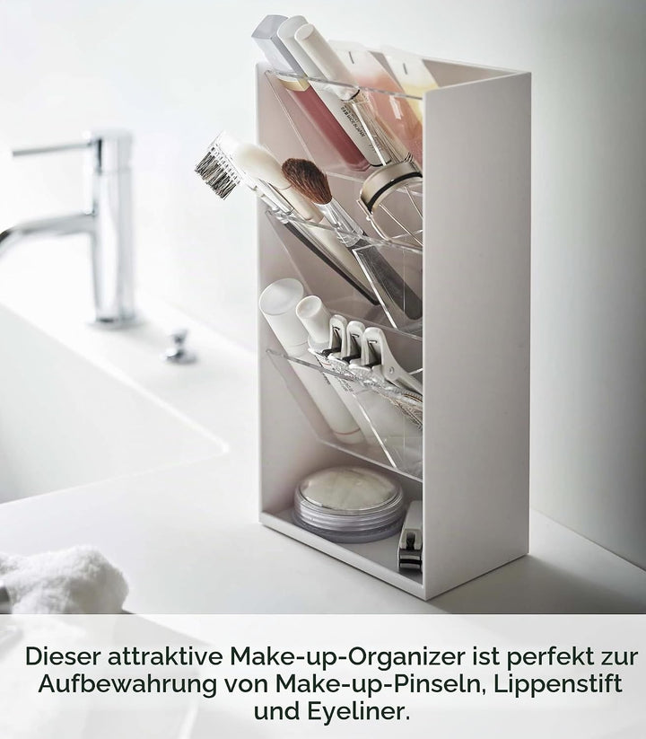 Yamazaki 5603 TOWER Makeup Storage Case, white, ABS Resin/Polycarbonate/Silicone, 12 x 7.7 x 25 cm W