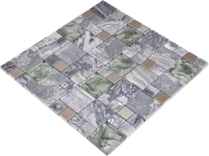 Glasmosaik Kombination Crystal/Stein/Stahl mix grau Transluzent Transparent 3D, Mosaikstein Format: