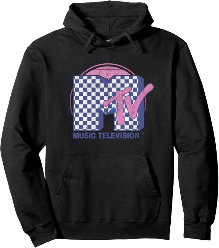 MTV Checkered Pattern Sunset Color Fill Logo Pullover Hoodie