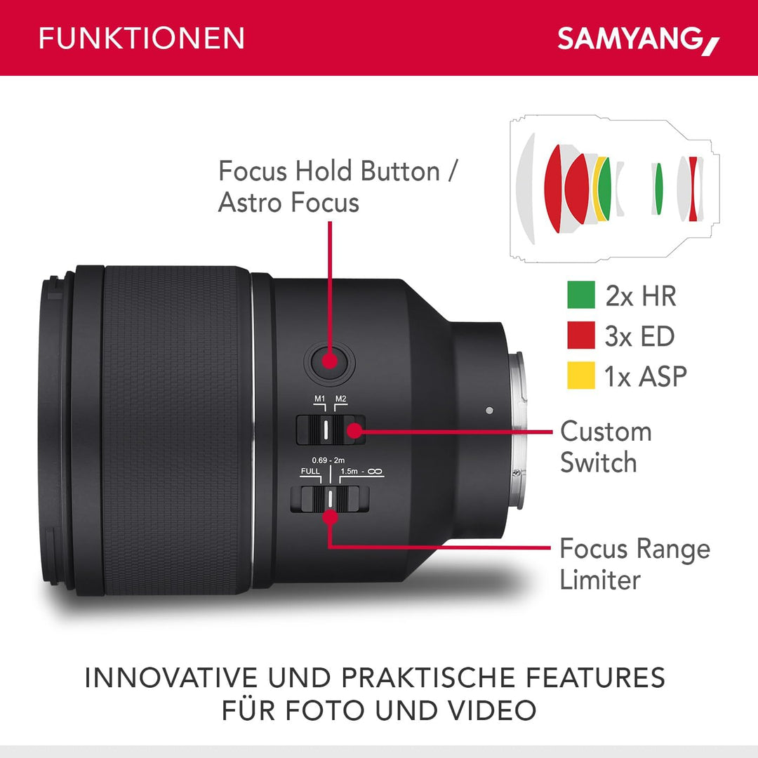 Samyang AF 135mm F1.8 FE für Sony E – Autofokus Vollformat &amp; APS-C Teleobjektiv, lichtstarke Festbre