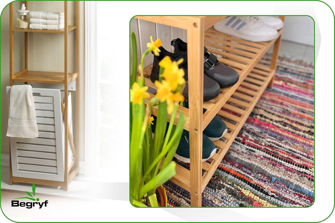 Bambus, Garderobenbank, dielen- &amp; flurmöbel, Schuhregal mit sitzbank, Shoe cabinet, Schuhbank mit si