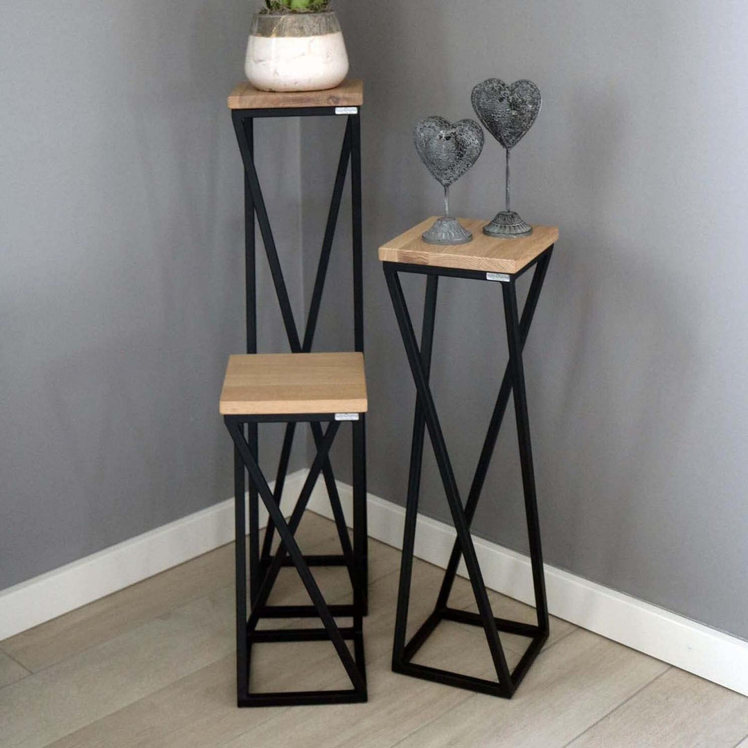 holz4home® Dekoständer 50 cm Gedrehte Streben I Eichenholz Natur Geölt I Blumenständer I Höhe: 50 cm