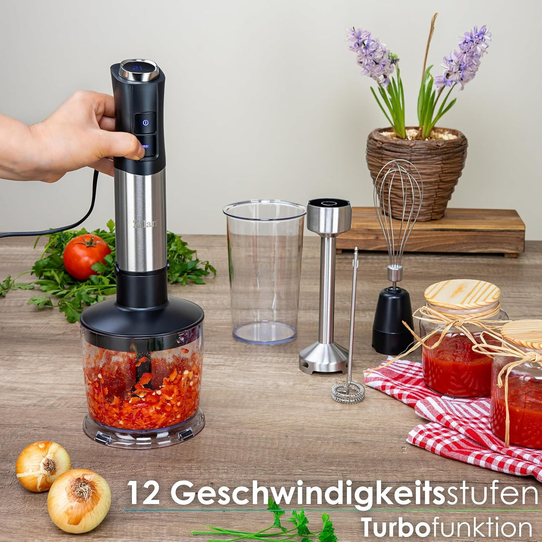 5-in-1 Stabmixer Set 1200 Watt Pürierstab, Zerkleinerer, Schneebesen, Milchaufschäumer, Messbecher L