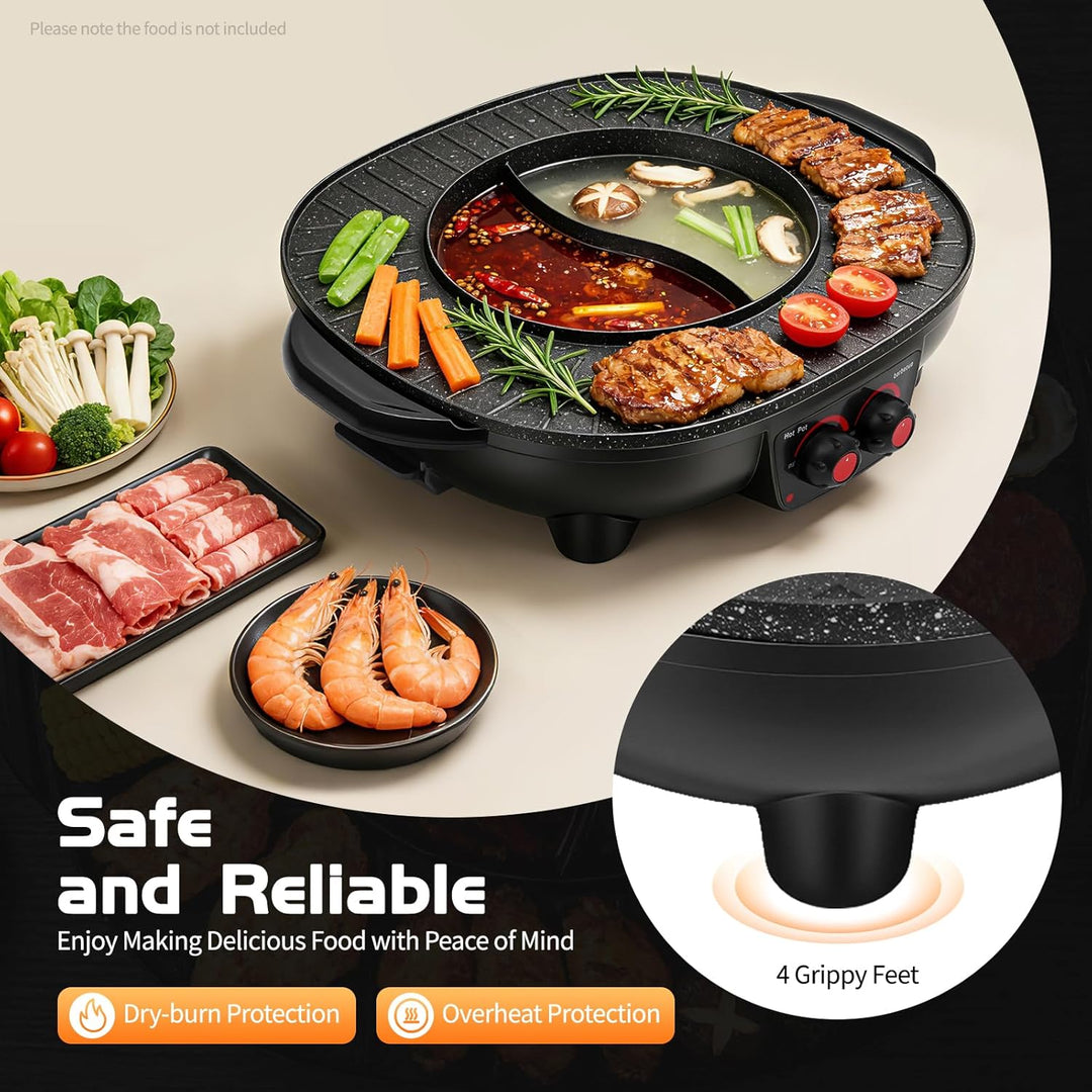2 in 1 Hot Pot Küche Multifunktions BBQ Elektro Hotpot Ofen Rauchfreie Grillpfanne Grillmaschine Ele