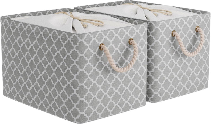 OUTBROS Grosse Aufbewahrungskorb, 40x30x26cm cm Stoff Aufbewahrungsboxen mit Kordelzug und Griffen,