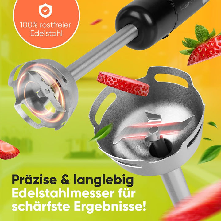 Clatronic Stabmixer 800W mit Turbo-Funktion | Pürierstab mit Edelstahlmesser | 12 Stufen | für Babyn