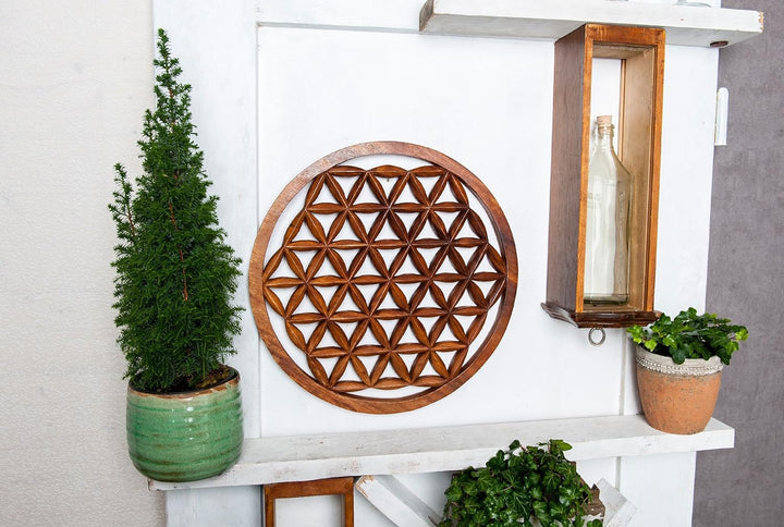 Windalf Grosses Wandbild BLUME DES LEBENS Ø 40 cm Lebensblume Energiebild Holzbild Handarbeit aus Ho